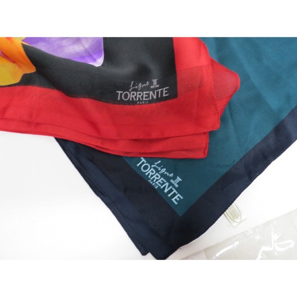 Lot of 2 TORRENTE PARIS Colorful Vtg Scarves Square Floral Made in Italy - Picture 2 of 7